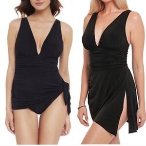 Magicsuit Celine Solid One-Piece Swimdress Black Size 12